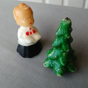 Vintage Gurley candles caroler and tree 1960s christmas holiday decor burned